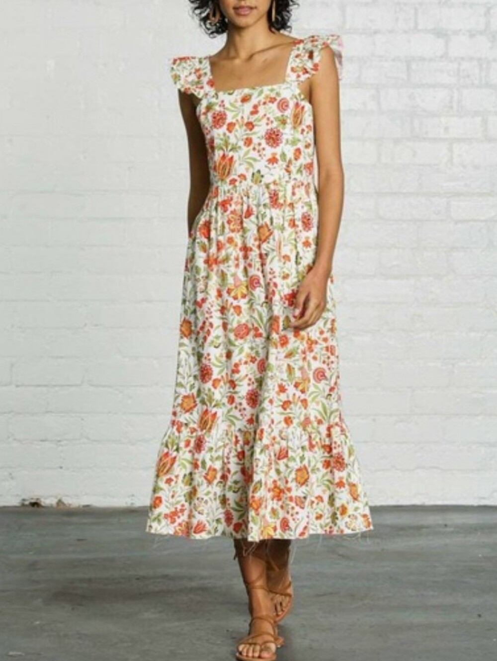 Anthropologie DRA Los Angeles Floral Linen Midi Dress